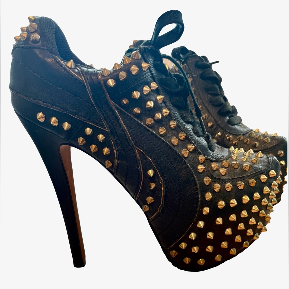 ZigiGirl NYC SpyGlass Leather 3” Platform Lace-Up Studded 7” Stilettos Sz 8.5 - Picture 8 of 10